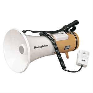 Megaphone with removable microphone and shoulder strap, 1000 yards range